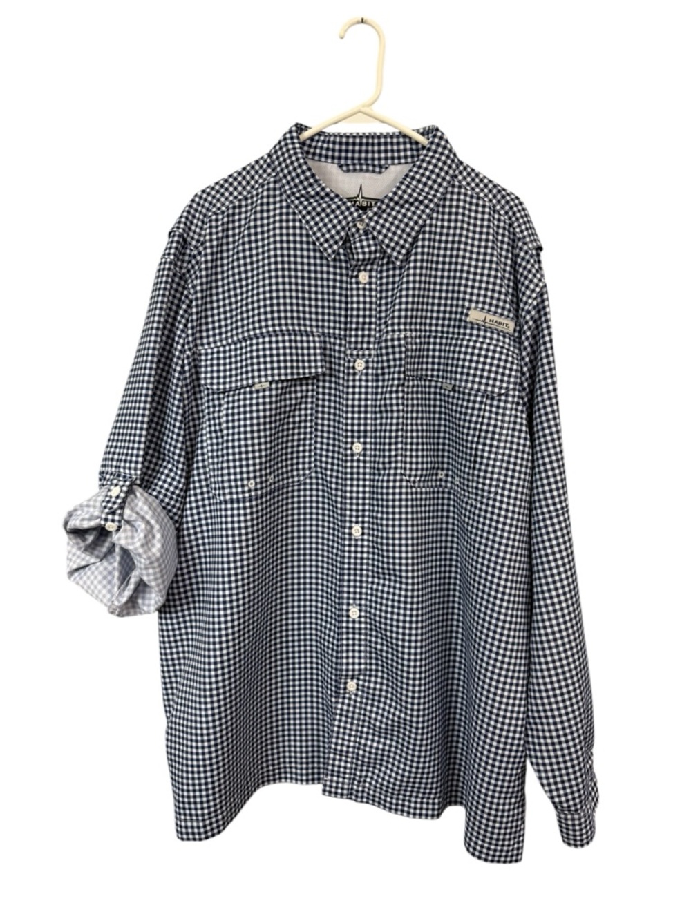 Habit Men's 2XL 40+ Solar Factor Button Down Fishing Shirt Vented Plaid Blue